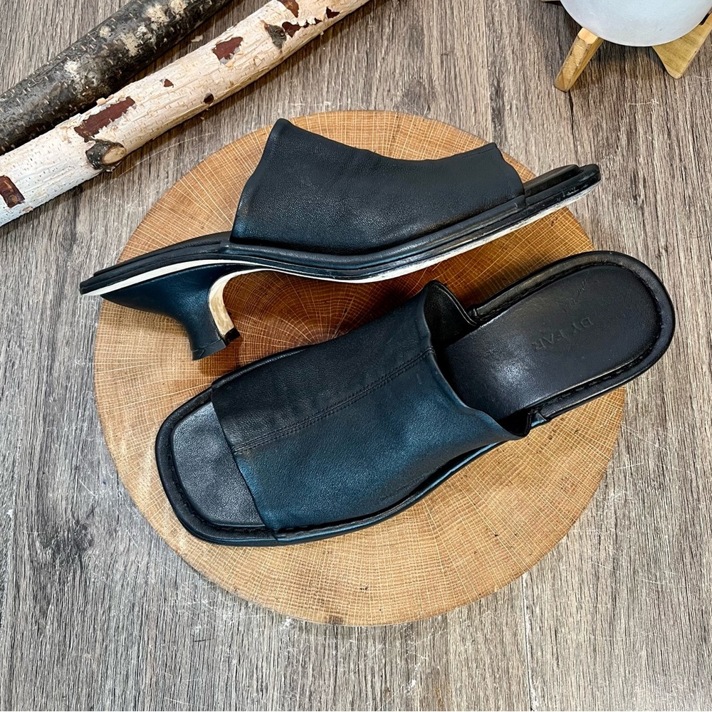 BY FAR Black Leather Open-Toe Mule Sandals